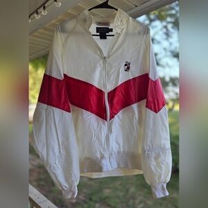 Disney Mickey Mouse Women's Mens White and Red Bomber Golf Jacket Large